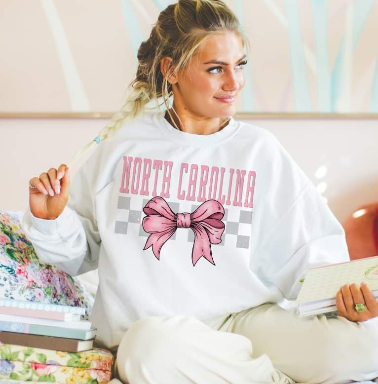 North Carolina pink font and bow (S&G) 29477 DTF transfer