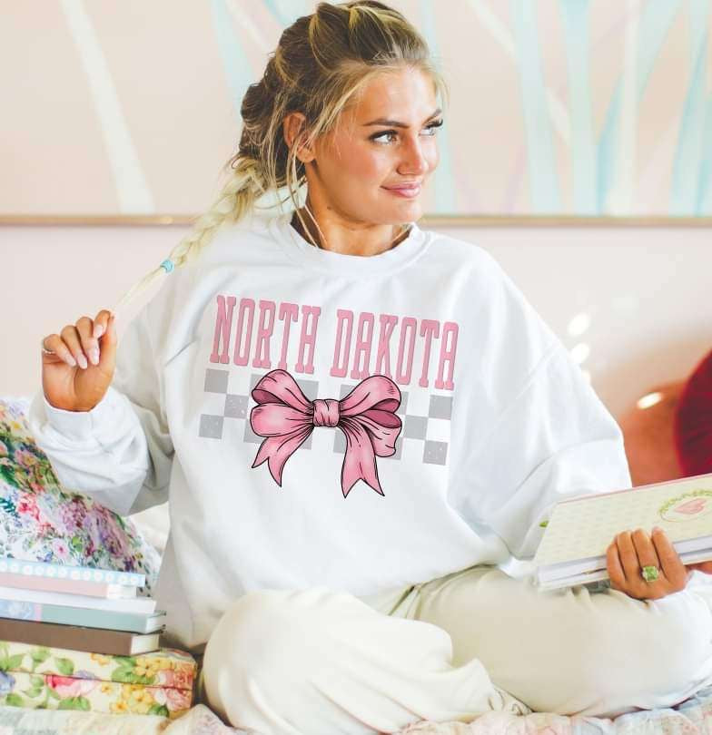 North Dakota pink font and bow (S&G) 29476 DTF transfer