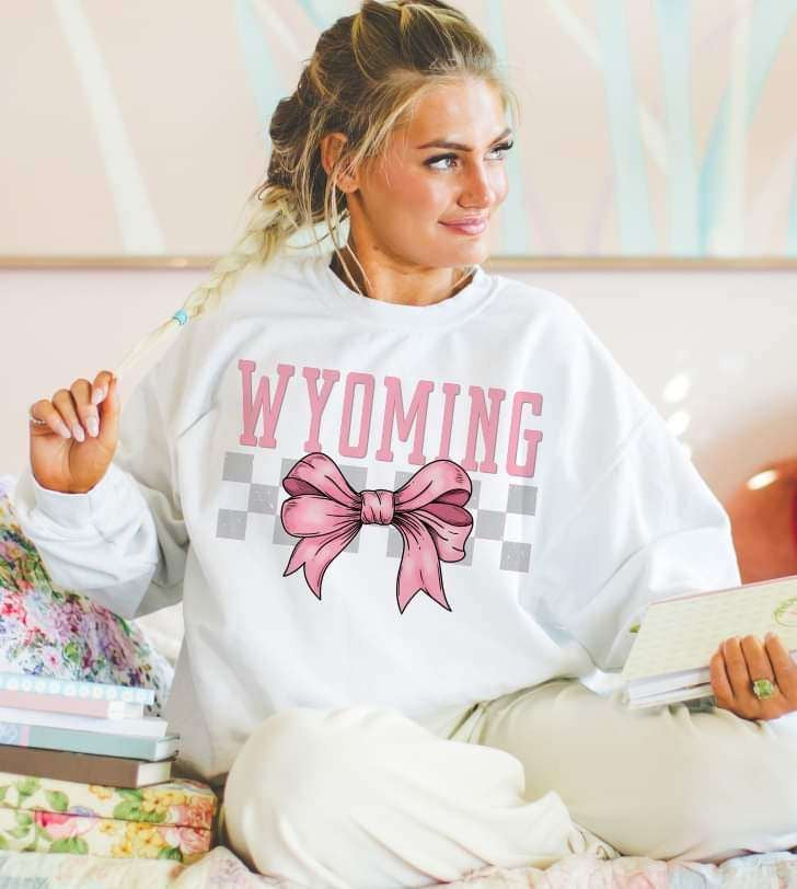 Wyoming pink font and bow (S&G) 29471 DTF transfer