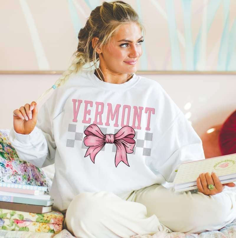 Vermont pink font and bow (S&G) 29467 DTF transfer