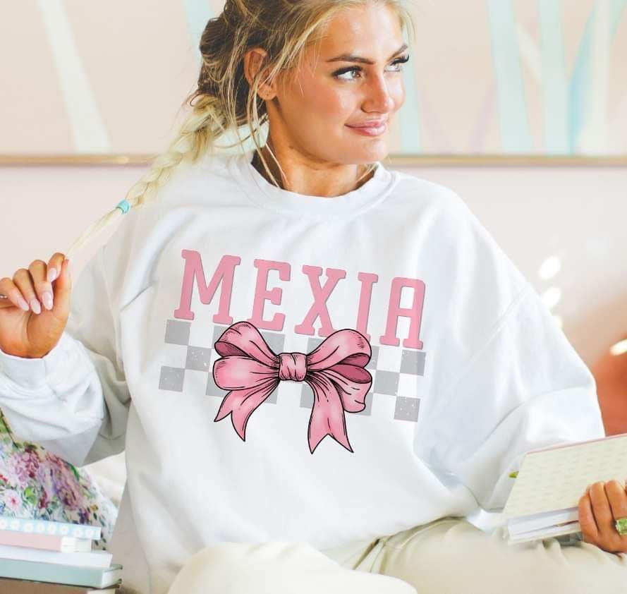 Mexia pink font and bow (S&G) 29456 DTF transfer