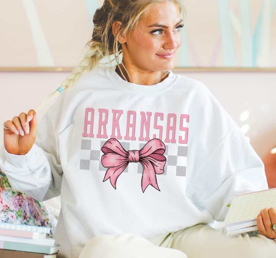 Arkansas pink font and bow (S&G) 29461 DTF transfer