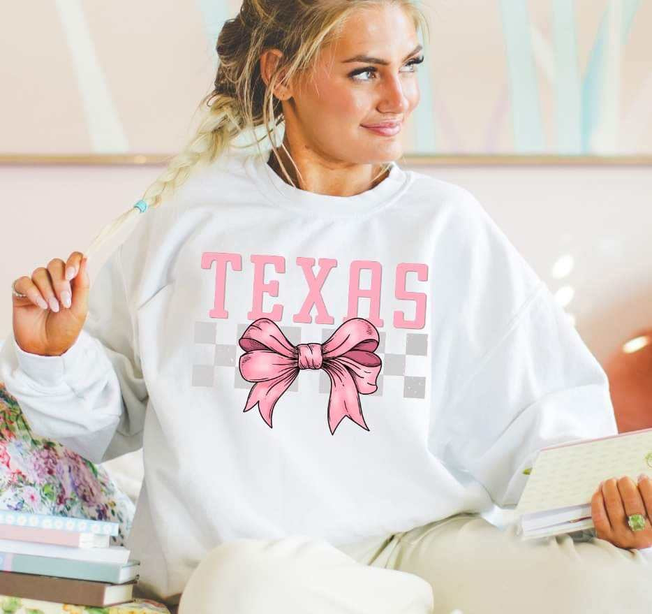 Texas pink font and bow (S&G) 29459 DTF transfer