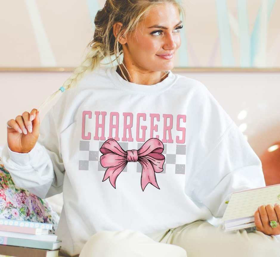 Chargers pink font and bow (S&G) 29450 DTF transfer