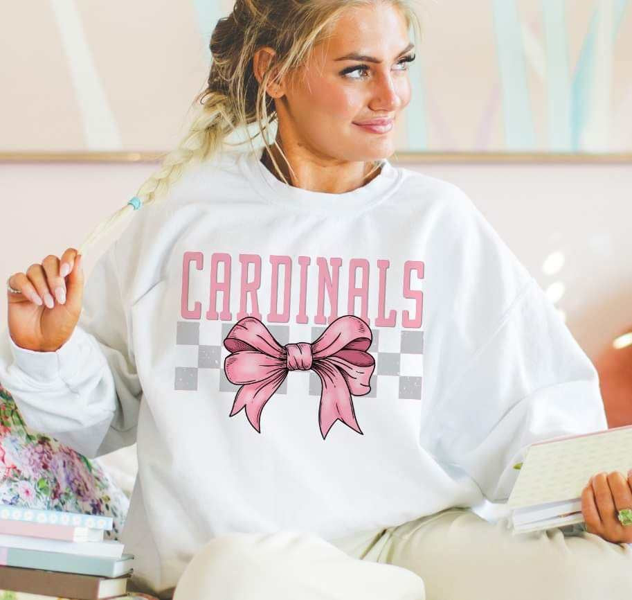 Cardinals pink font and bow (S&G) 29448 DTF transfer