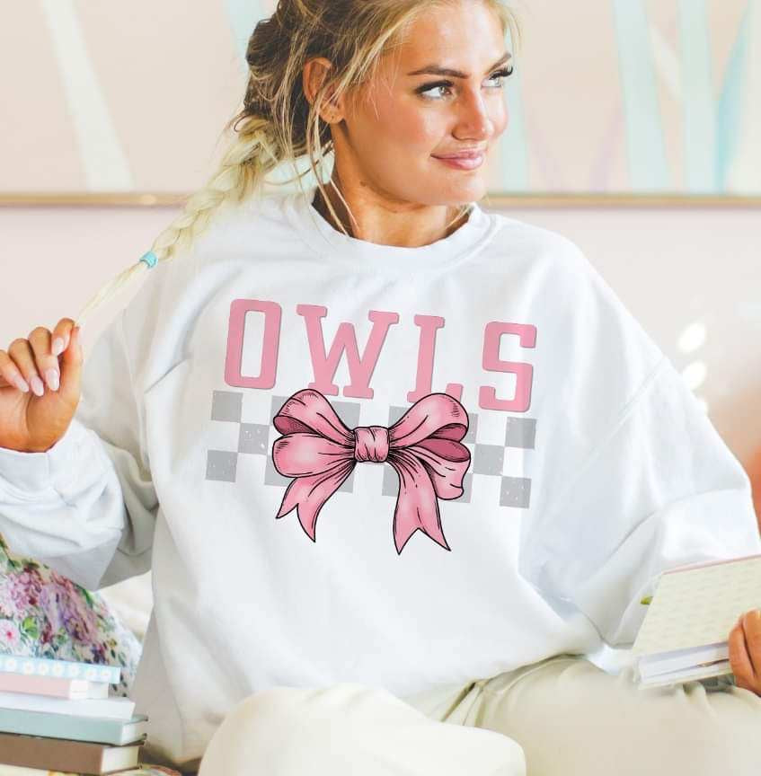 Owls pink font and bow (S&G) 29441 DTF transfers
