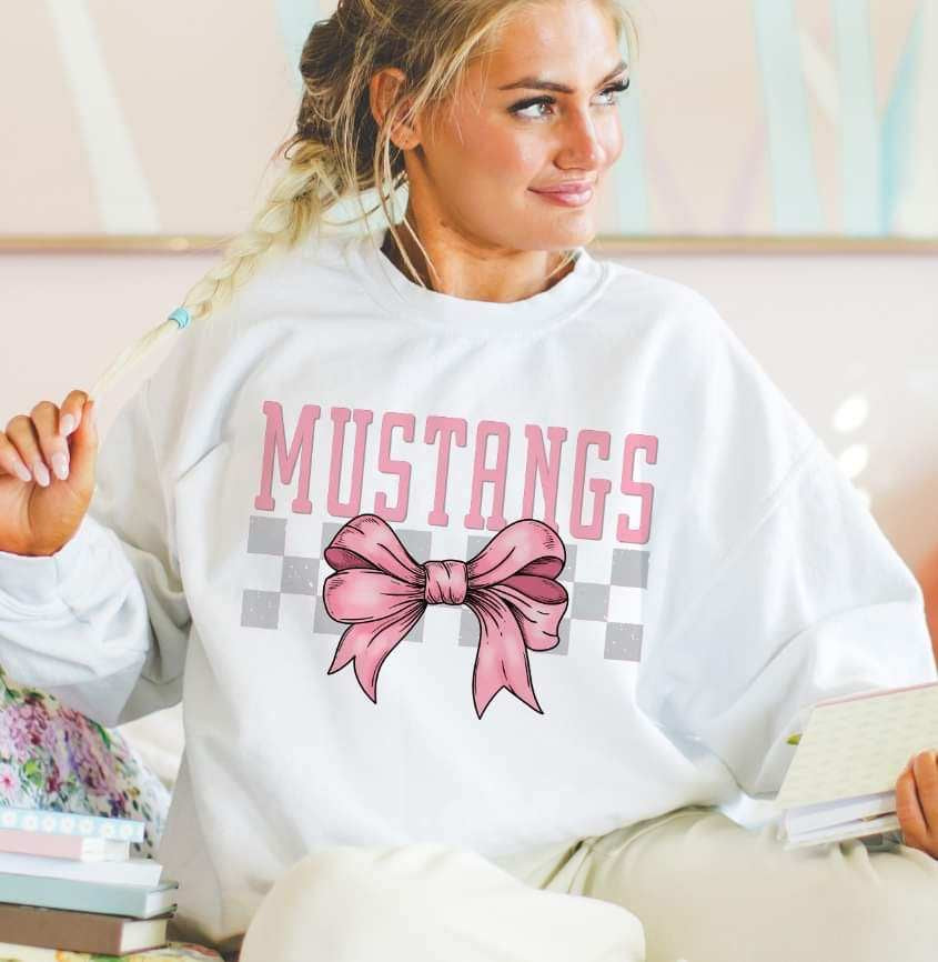 Mustangs pink font and bow (S&G) 29437 DTF transfer