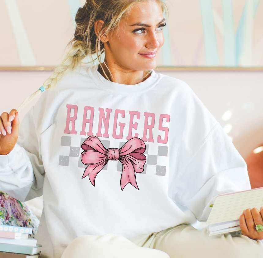 Rangers pink font and bow (S&G) 29432 DTF transfer