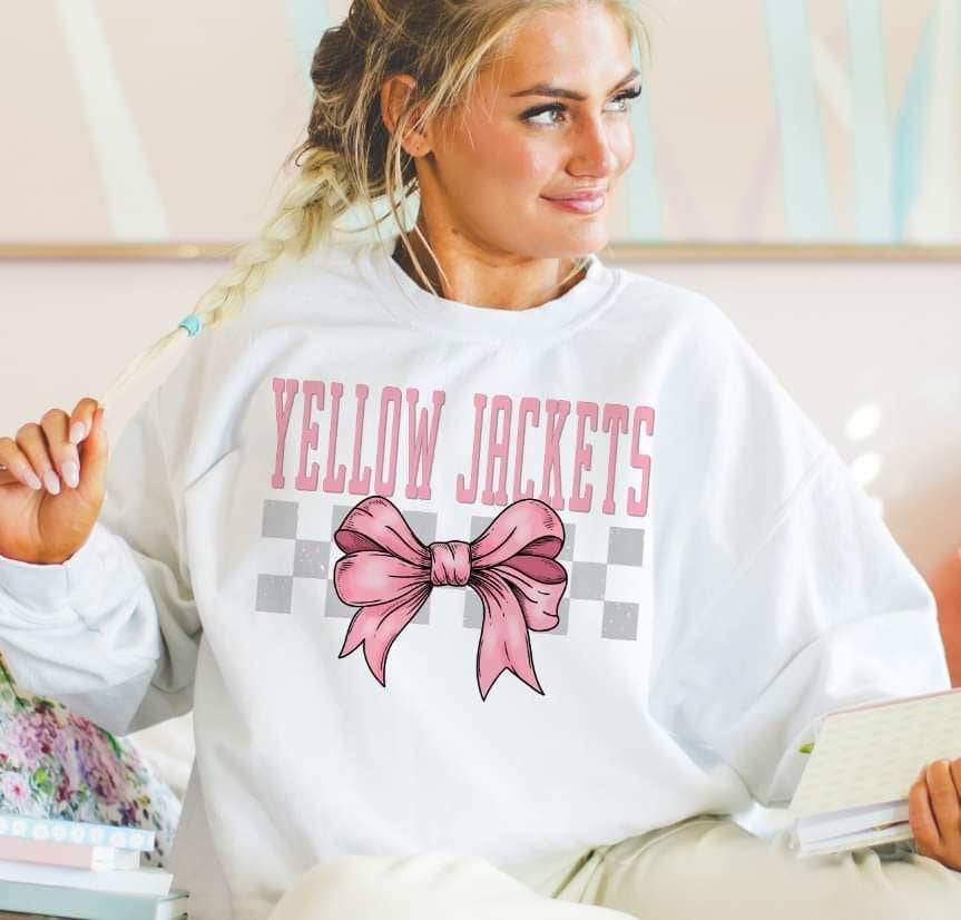 Yellow jackets pink font and bow (S&G) 29423 DTF transfer