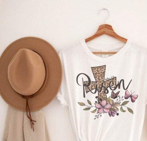 Risen leopard cross with flowers 20255 DTF transferred