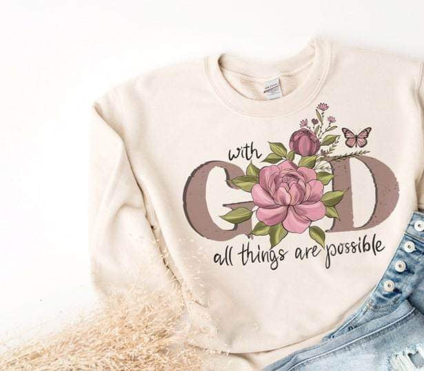 With god all things are possible pink flowers 20252 DTF transfer