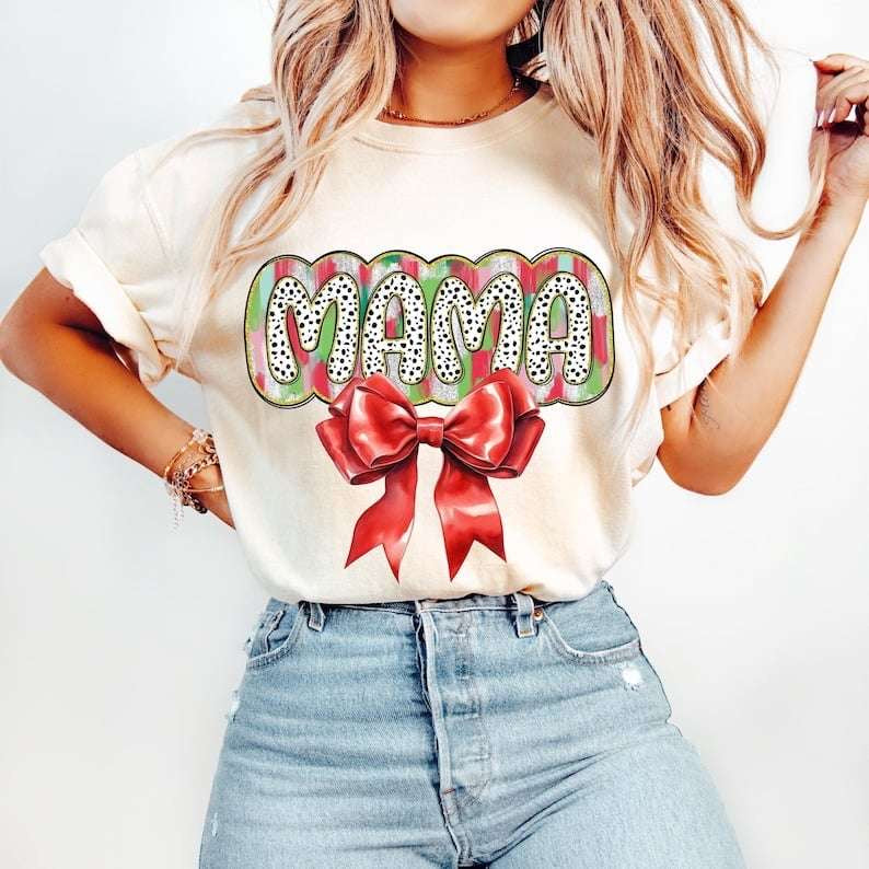 Mama red and green brushstroke with bow 62206 DTF transfer