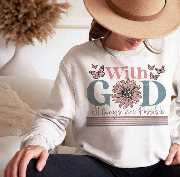 With god all thing are possible muted colors 20246 DTF transfer