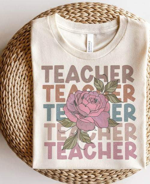 Teacher stacked muted with flower 20257 DTF transfer