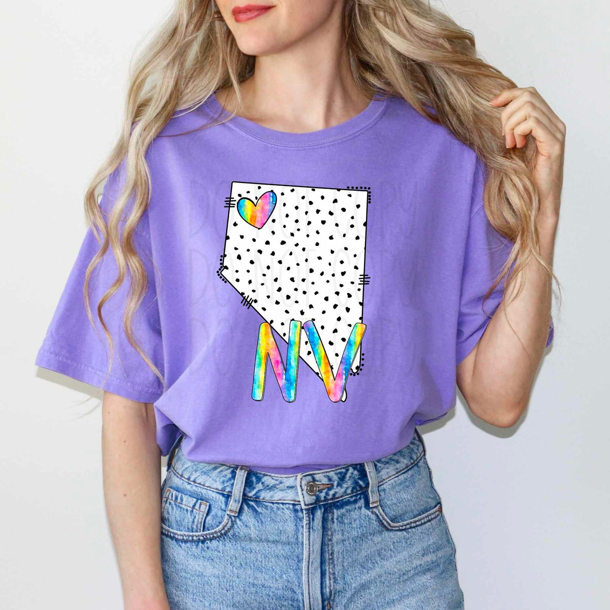 NV dotted with rainbow font 29519 DTF transfer