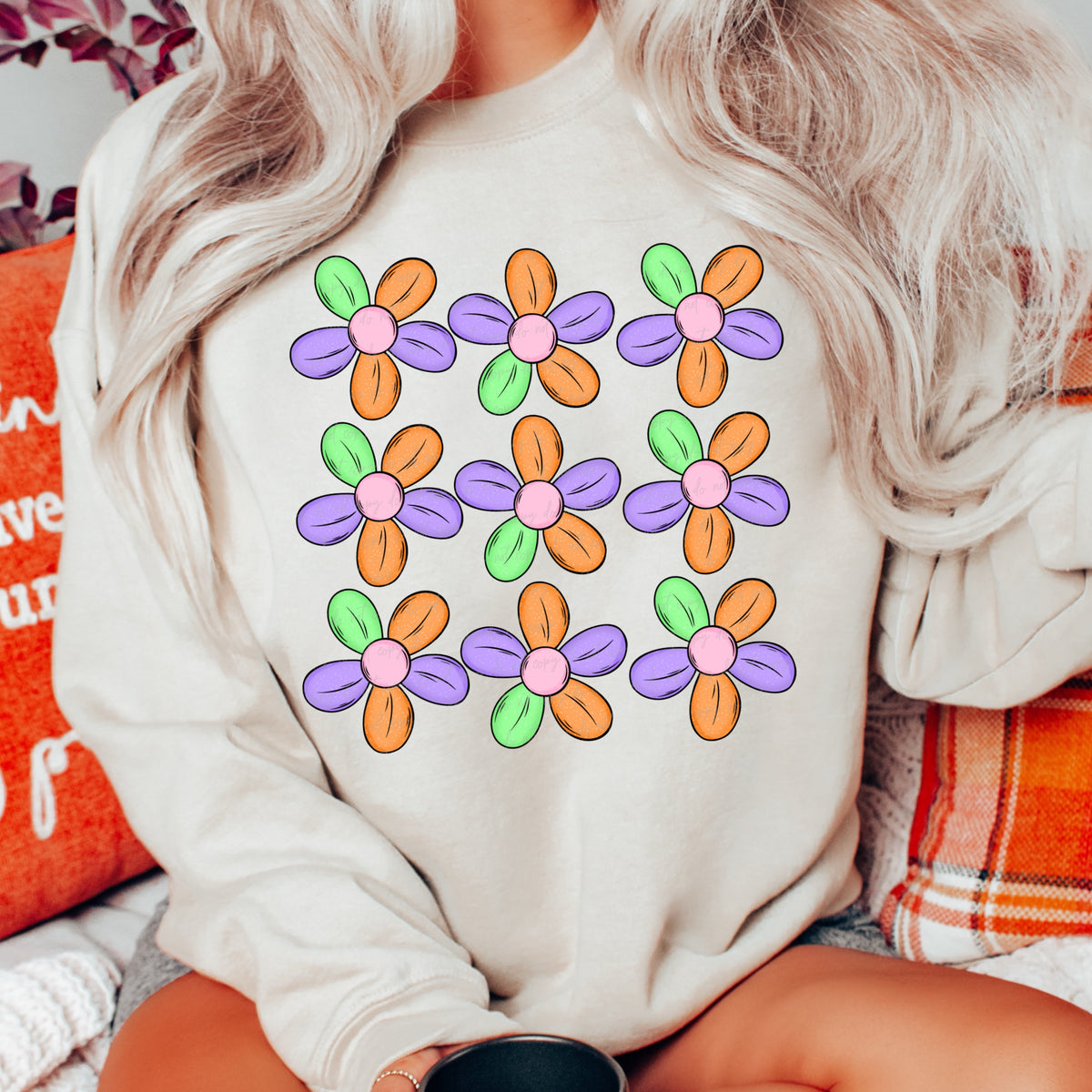 Flower collage orange green purple VIRGO DTF transfer