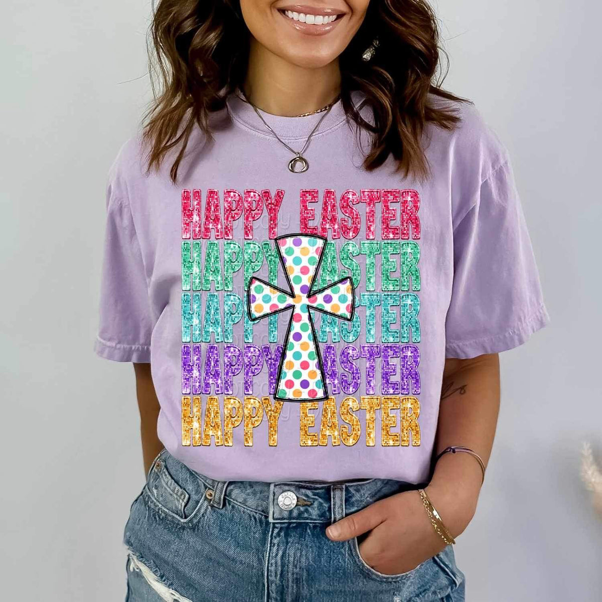 Happy easter stacked with polka dot cross 20289 DTF transfer