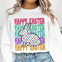 Happy easter stacked with polka dot bunny 20294 DTF transfer