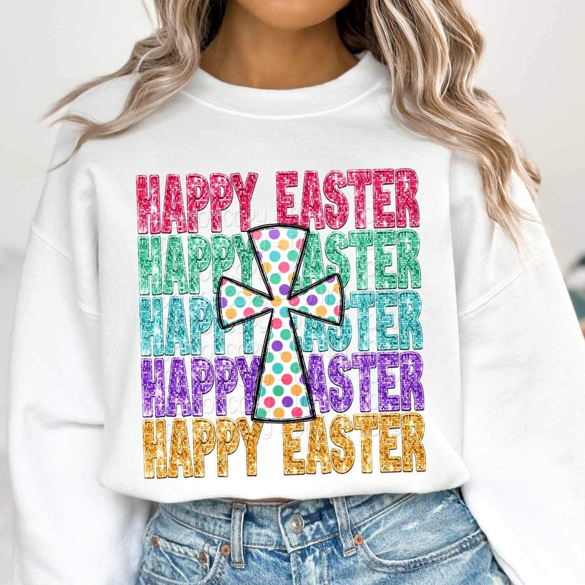 Happy easter stacked with polka dot cross 20289 DTF transfer