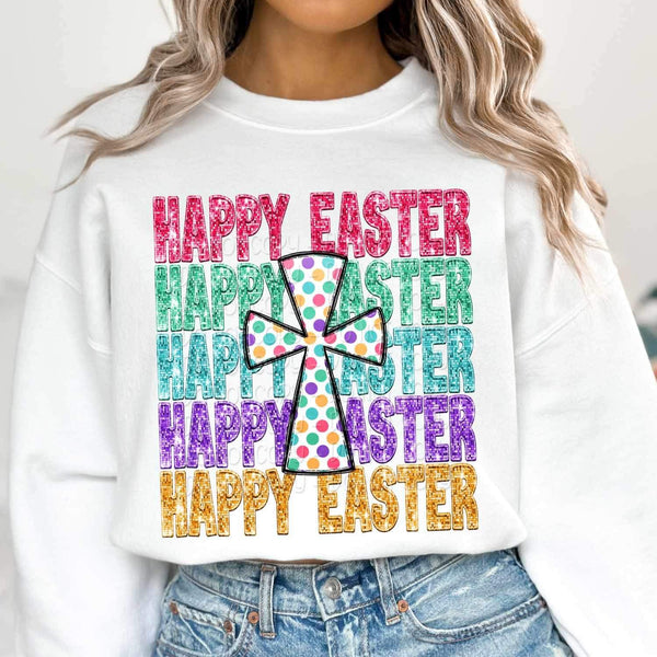 Happy easter stacked with polka dot cross 20289 DTF transfer