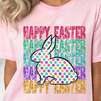 Happy easter stacked with polka dot bunny 20294 DTF transfer