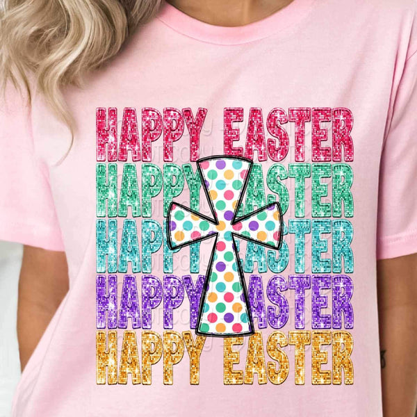 Happy easter stacked with polka dot cross 20289 DTF transfer