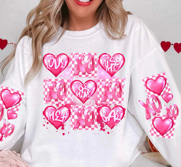 Love xo kiss me hearts with checkered print FRONT 20286 DTF transfer