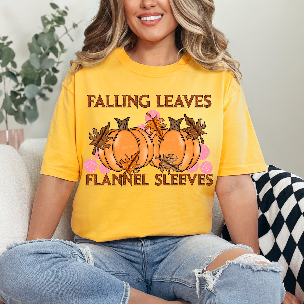 Falling leaves flannel sleeves VIRGO DTF transfer