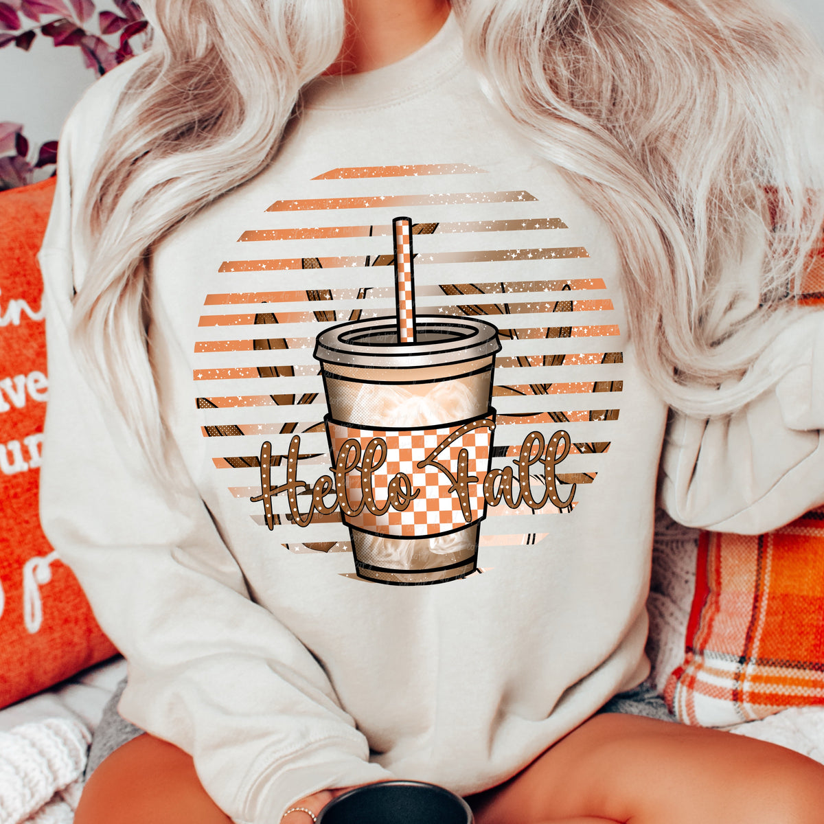 Hello fall circle with coffee VIRGO DTF transfer