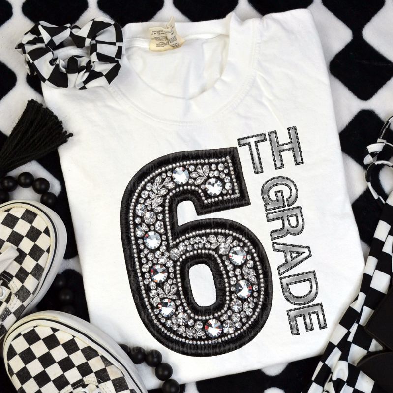 6 sixth grade rhinestones (TDD) 41118 DTF transfer