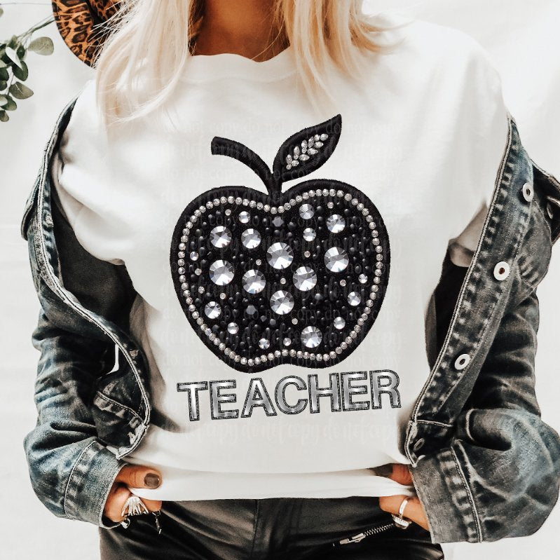 Teacher apple rhinestones (TDD) 41112 DTF transfer