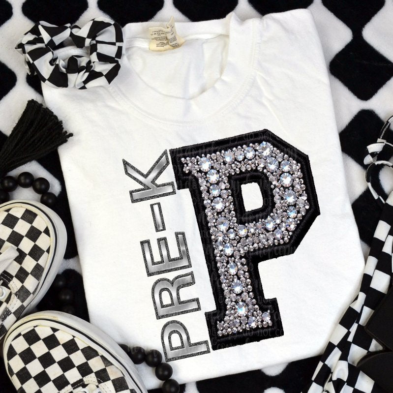 P pre-k rhinestones (TDD) 41109 DTF transfer