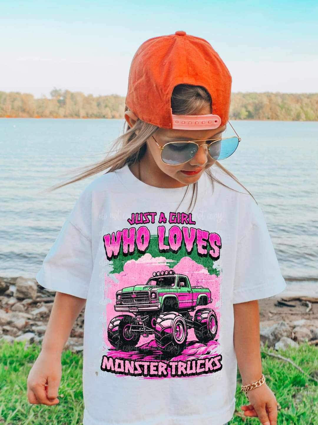 Just a girl who loves monster trucks PINK (LYTTLE) 20339 DTF transfer