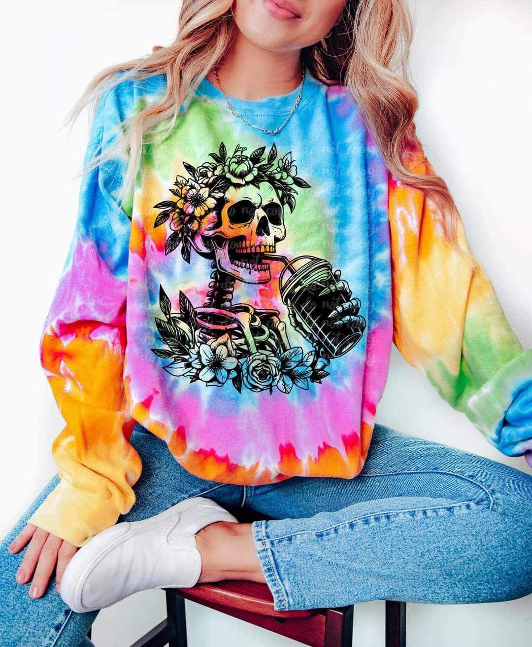 Skellie drinking coffee BLACK 20328 DTF transfer