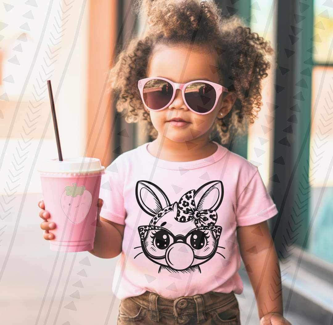 GIRL Bunny blowing bubble BLACK 20361 DTF transfer