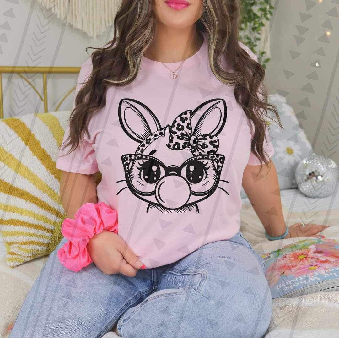 GIRL Bunny blowing bubble BLACK 20361 DTF transfer