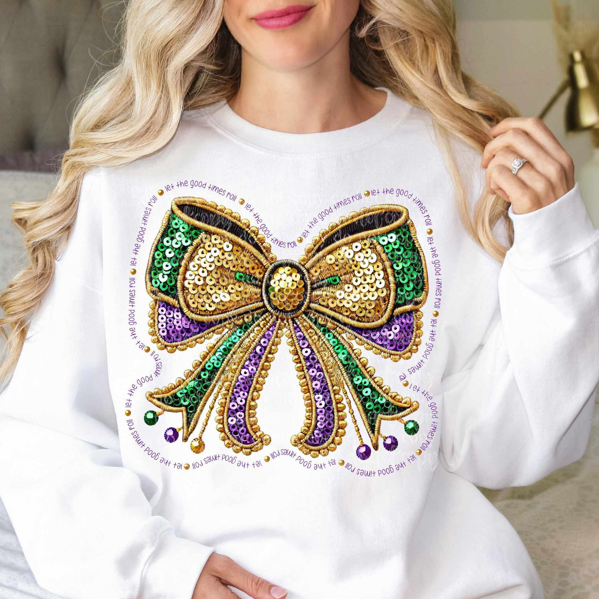 Mardi Gras bow rhinestone (TTD) 77815 DTF transfer