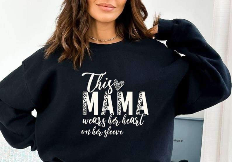 This mama wears her heart on her sleeve WHITE 20446 DTF transfer