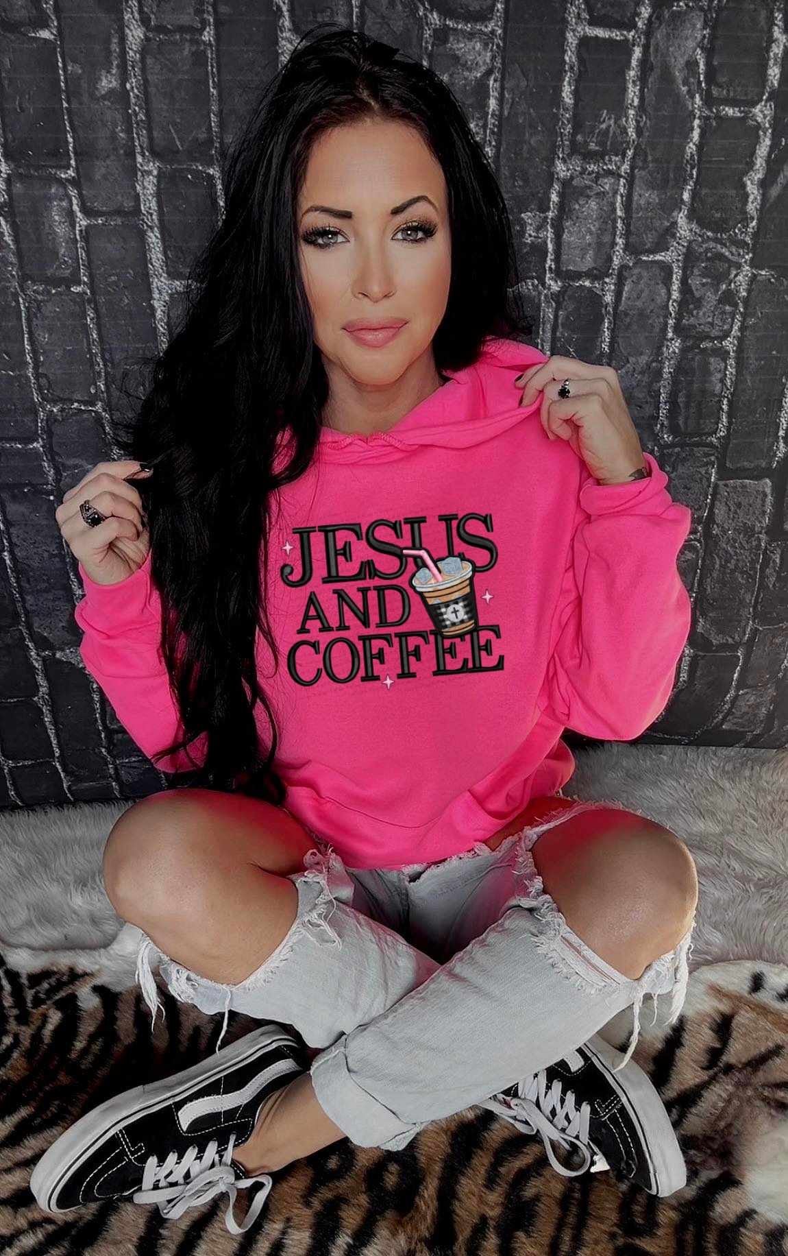 Jesus and coffee embroidered 29806 DTF transfer