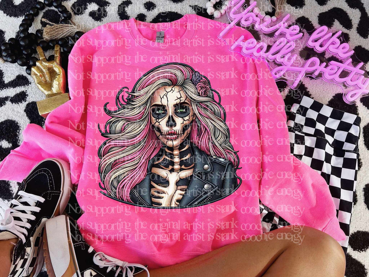 Skellie girl with blonde and pink hair (GWD) 41788 DTF transfer