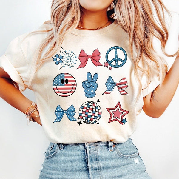 4th of july collage (stars, bows, happy face, peace sign) 29854 DTF transfer