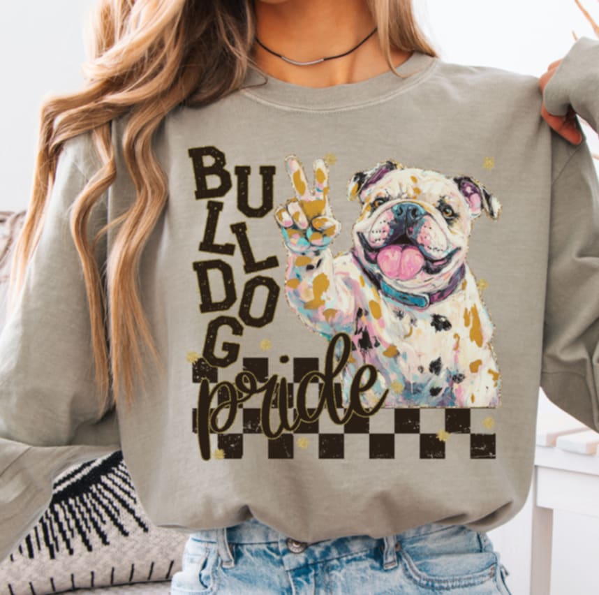 Bulldog Pride peace hand mascot (s&g) DTF transfer