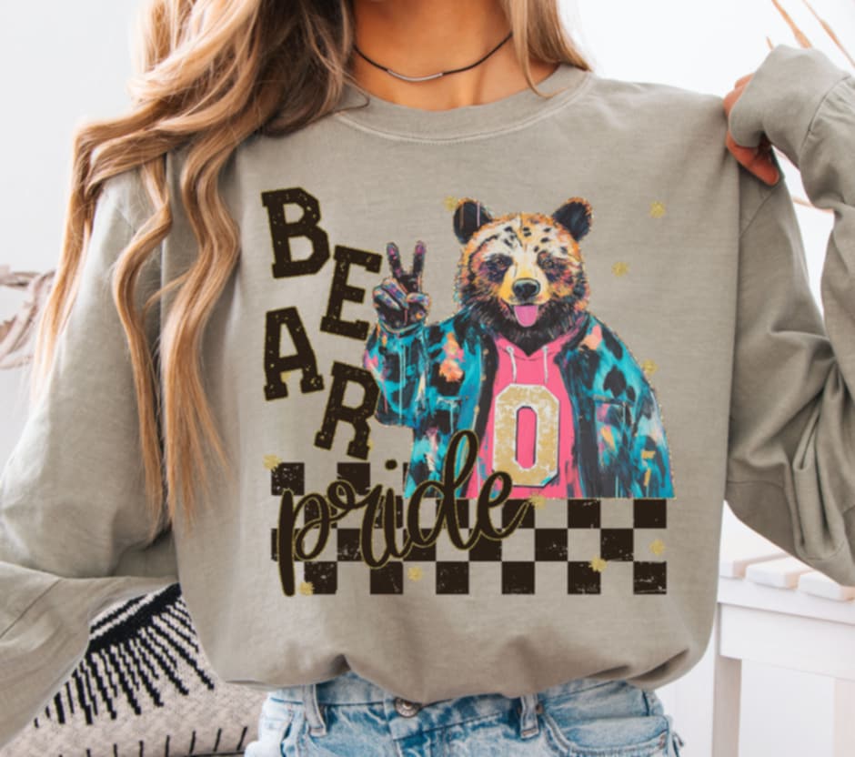 Bear Pride peace hand mascot (s&g) DTF transfer