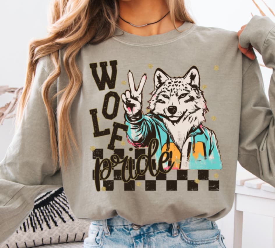 Wolf Pride peace hand mascot (s&g) DTF transfer
