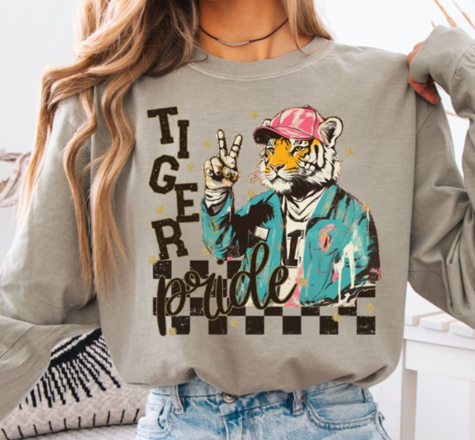 Tiger Pride peace hand mascot (s&g) DTF transfer