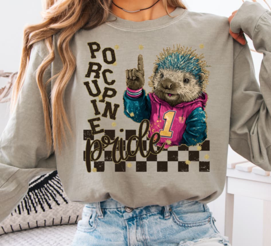 Porcupine Pride peace hand mascot (s&g) DTF transfer