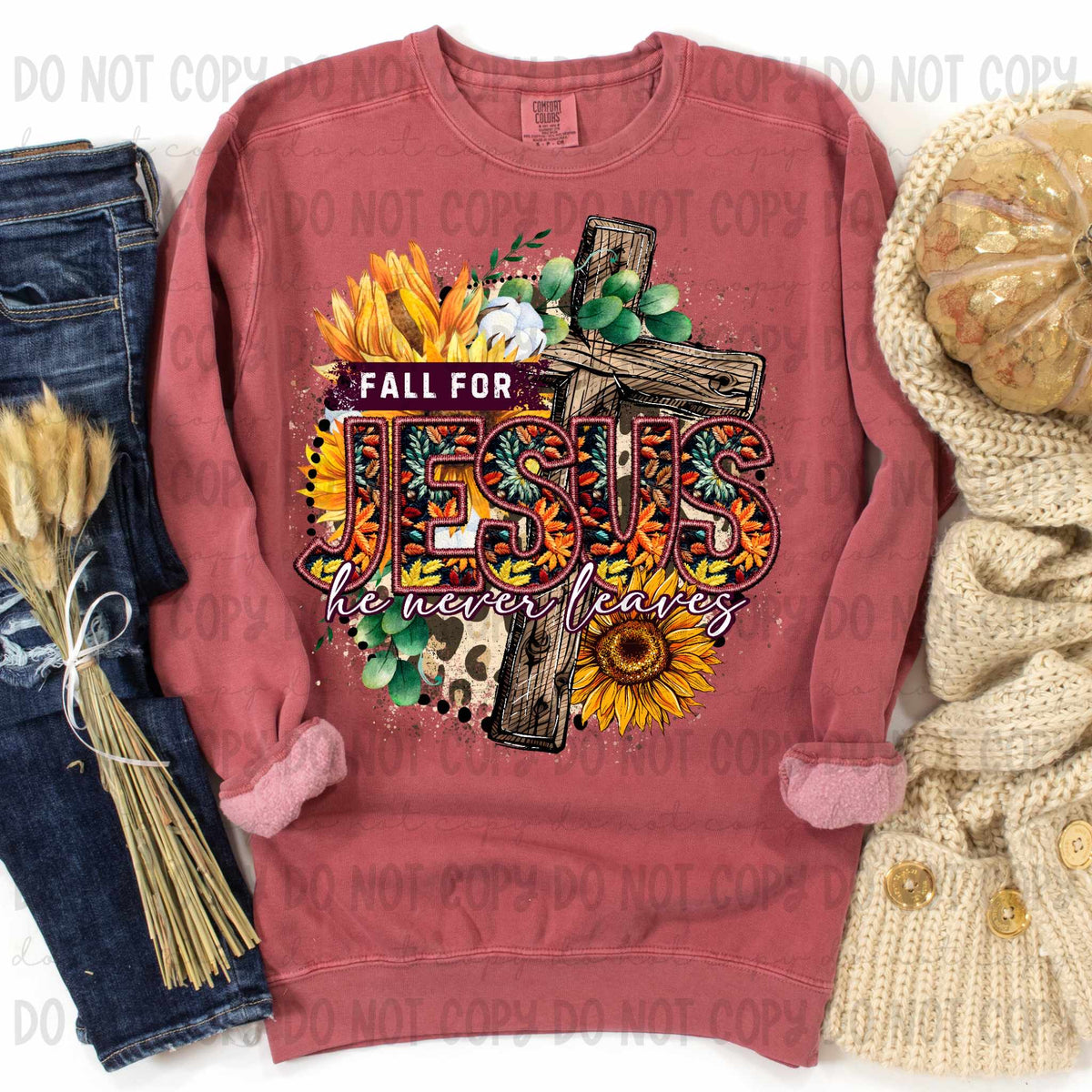 Fall for jesus he never leaves floral and cross 41816 DTF TRANSFER