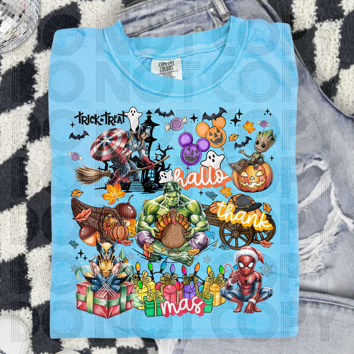 Hallothanksmas hero’s COLLAGE (renewed) DTF transfer