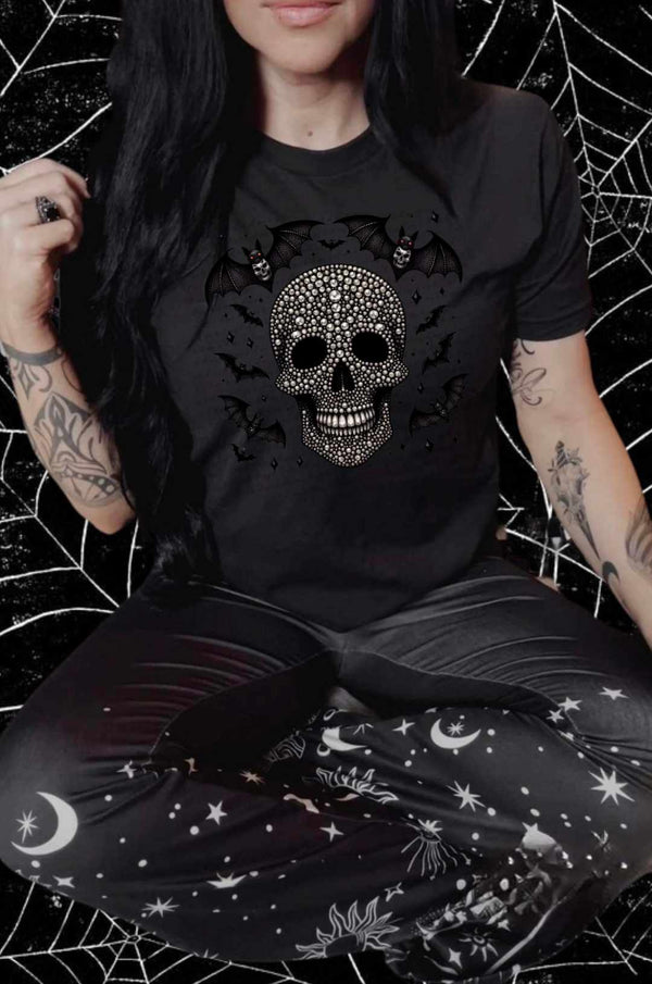 Rhinestone skull with bats 41819 DTF TRANSFER