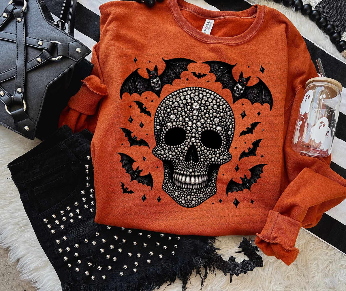 Rhinestone skull with bats 41819 DTF TRANSFER